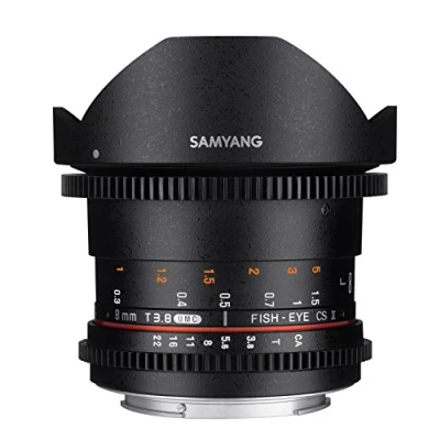 Imagen de Samyang F1322401101 Objetivo para vídeo VDSLR Canon EF (Distancia Focal Fija 8mm, Apertura T3.8 22 UMC, Ojo de pez, CSII), Negro
