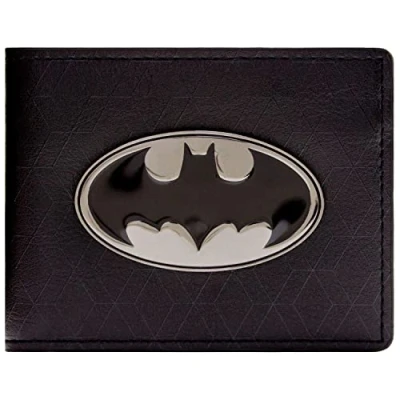 Imagen de Batman To The Batmobile! Insignia de Metal Emblema Murciélago Billetera/Cartera Bi Fold Tarjetero ID &amp; Tarjetero, Negro