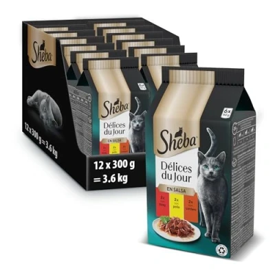Imagen de Sheba Délices du Jour Comida húmeda para Gatos, Sabor Carnes, Multipack (Pack de 12 x 6 bolsitas 50g)