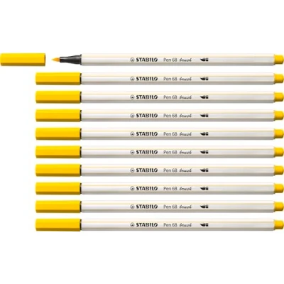 Imagen de Rotulador premium con punta de pincel STABILO Pen 68 brush Caja 10 unidades color amarillo