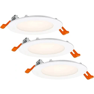 Imagen de LEDVANCE Einbaustrahler Weiß, Slim Downlight mit integriertem Treiber, LED Spotleuchte, Lichtfarbe warmweiß (3000K), 8W, 120mm, IP20, 3er Pack