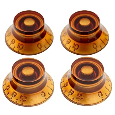 Imagen de Musiclily Pro Tamaño Métrico 18 Splines Botones de Potenciómetros Sombrero Perillas para Asia Import Guitarra o Bajo Split Shaft Pots, Ámbar(Juego 4)
