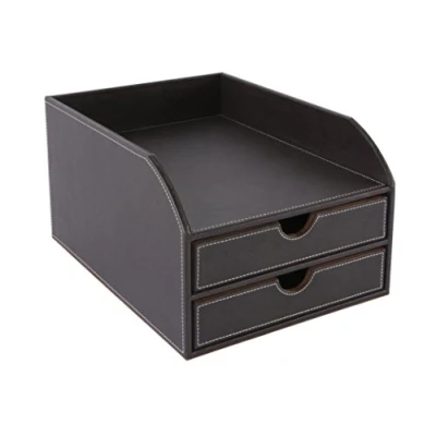 Imagen de Osco Faux BPU2TPX Leather 2 Tier Sorter with Letter Tray Brown