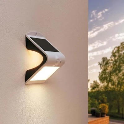 Imagen de Ledvion Aplique Solar con Sensor de movimiento Moderno, Blanco, 1,5 W, 3000 K, IP65, resistente al agua y 220 lúmenes, detección e interruptor crepuscular, bajo consumo