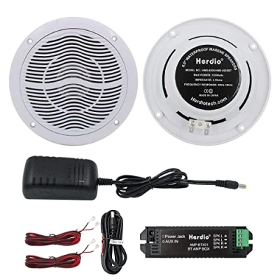 Imagen de Herdio 6.5 Pulgadas Altavoces de Techo Compatible con Bluetooth Marinos Impermeables 2 vías 120 vatios, Cocina, el hogar, baño (Blanco)