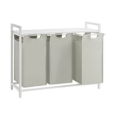 Imagen de VASAGLE Cesto para Ropa Sucia, Cesta Colada, 3 Bolsas Colada de Tela Oxford Extraíble y Desmontable, Estante, Marco Metálico, x 38 L, 92,5 33 72 cm, Blanco BLH301W01