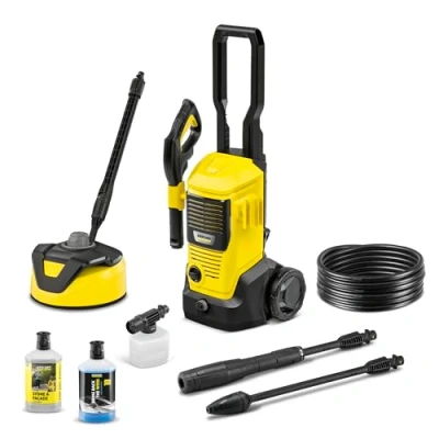 Imagen de Kärcher Hidrolimpiadora K 4 FJ Home, presión: máx. 130 bar, caudal: 420 l/h, rendimiento de superficie: 30 m²/h, incl. kit para el hogar y boquilla espuma, amarillo