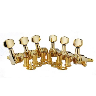Imagen de Guyker Guitar Locking Tuners (6 for Right) 1:18 Lock String Tuning Key Pegs Machine Head with Hexagonal Handle Replacement ST TL SG LP Style Electric, Folk or Acoustic Guitars Golden