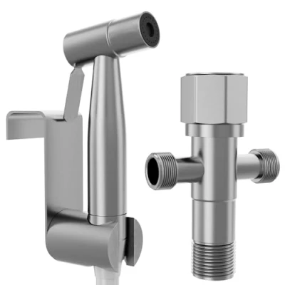 Imagen de Benannco Grifo Bidet para WC Ducha Acero Inoxidable Portatil Kit de Lavabo con Soporte Adaptador y Manguera Extensible Pulverizador Mano.