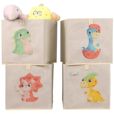 Imagen de Navaris Cajas Almacenaje Juguetes 4x Organizadoras compatible con Kallax Estanteria Caja y Organizador de Infantil 33 x cm Dinosaurios