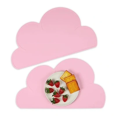 Imagen de Relaxdays Manteles Individuales Infantiles, Set de 2, Nube, Antideslizantes, Lavables, 47,5 x 26,5 cm, Rosa, Silicona