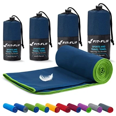 Imagen de Fit Flip toalla microfibra toallas microfibras para el gimnasio, viaje y piscina gym compacta, ultraligera de secado rápido playa grande natacion (40x80cm azul marino verde)