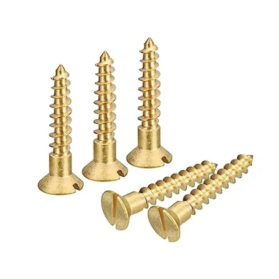 Imagen de sourcing map Latón Madera Tornillos, 25uds M4 x 25mm Ranurado Accionamiento Plano Cabeza Autorroscante Tornillo Avellanado para Carpintería Muebles