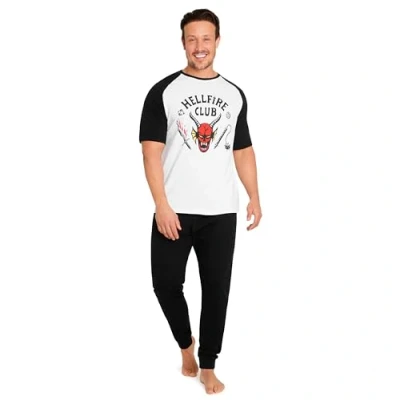 Imagen de Stranger Things Pijama Hombre Conjunto de 2 Piezas, Pantalón y Camiseta Tallas M 3XL, Regalos Navidad (Negro/Blanco, XXL)