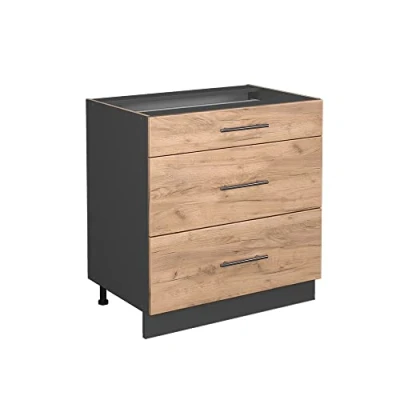 Imagen de Vicco Mueble bajo de Cocina Fame Line, Roble Dorado/Antracita, 80 cm con 3 cajones, sin encimera