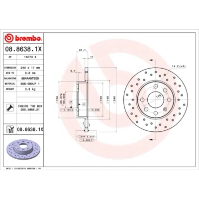 Imagen de BREMBO XTRA LINE 08.8638.1X Disco de freno 240 11 4 macizo, perforado revestido con tornillos OPEL: Corsa C Hatchback, С Furgón