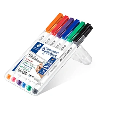 Imagen de STAEDTLER LUMOCOLOR 301 WP6. Rotuladores para pizarra blanca. Estuche de 6 colores variados.
