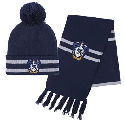 Imagen de Harry Potter Gorro y Bufanda, Conjunto de Invierno para Niños Adolescentes, Bufanda Hogwarts Ravenclaw, Accesorios Azul