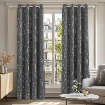 Imagen de Deconovo Cortinas Opacas con Líneas Plateada para Sala y Cocina 8 Ojales 117 x 183 cm 1 Par Gris Claro