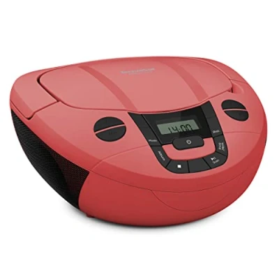 Imagen de TechniSat VIOLA CD 1 Reproductor de estéreo portátil, Boombox con asa transporte (Radio para niños, radio FM, recepción Bluetooth, 2 W, funcionamiento red y batería) rojo