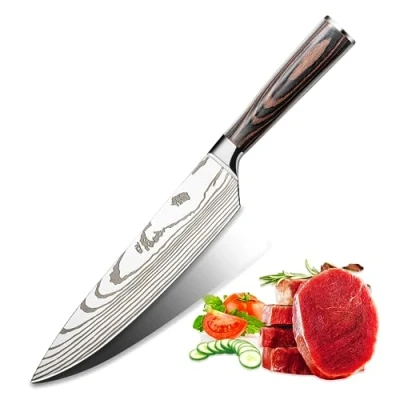 Imagen de Cuchillo de Cocina Profesional Acero Inoxidable, Chef y Multiusos al Carbono, Hoja Súper Afilada, Mango Ergonómico (Longitud la Hoja: 20cm)