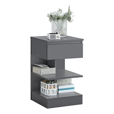 Imagen de SoBuy Mesita de Noche con 1 Cajón y 2 Estantes Mesa Auxiliar para Salón Comedor Gris 39 x 65 cm FBT49 HG ES