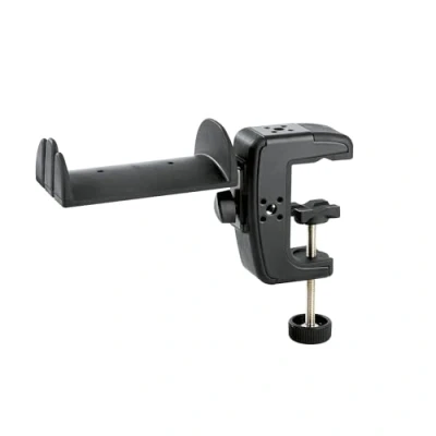 Imagen de K&amp;M 16085 Soporte para auriculares en negro y acero con abrazadera de cubierta plástico 2 Over Ear