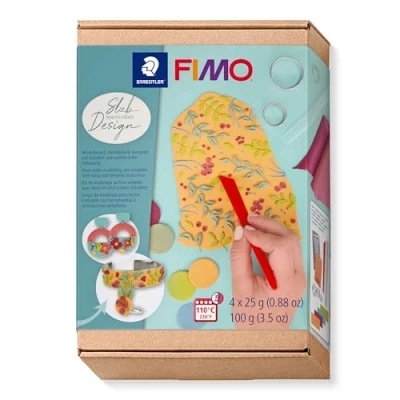 Imagen de STAEDTLER 8025 HTC3 FIMO Arcilla de modelado polimérica endurecida al horno Cómo crear, diseño losa (paquete 7 piezas, incluyendo bloques suaves y accesorios)