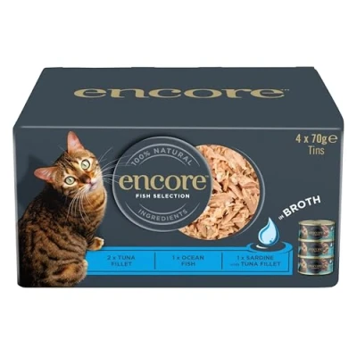 Imagen de Encore Comida Húmeda Natural 100% para Gatos, Selección de Pescado en Gelatina, Paquete 16 Latas 70 g