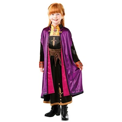 Imagen de Rubies Disfraz Anna Deluxe Frozen 2 para niña, Vestido en satín de Lujo Oficial color violeta, negro, cobre y dorado, capa con detalles purpurina