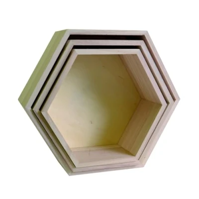 Imagen de Artemio 14001892 Juego de 3 estantes hexagonales para Decorar, Madera, Beige, 30 x 26,5 10 cm