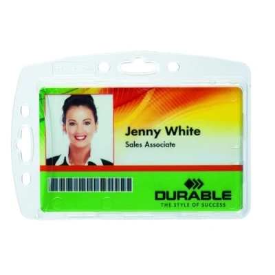 Imagen de Durable 890519 Identificador rígido con pinza para 1 tarjeta de seguridad/credencial en formato 54 x 85 mm, paquete 10 piezas, transparente
