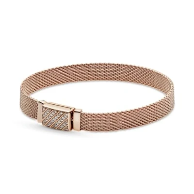 Imagen de Pandora Reflexions Pulsera con engaste pavé cierre largo chapada en oro rosa de 14 quilates circonitas cúbicas transparentes, 20