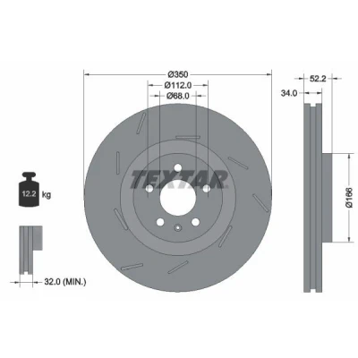 Imagen de TEXTAR 92319005 Disco de freno 350 34 05/06 112 ventilación interna, ranurado revestido altamente carbonizado sin buje rueda PORSCHE: Macan