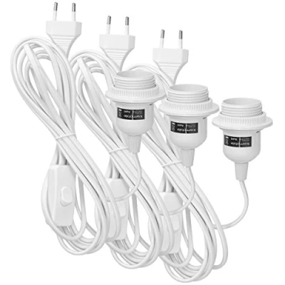 Imagen de kwmobile 3x portalámparas E27 con arandela roscada y cable electrónico interruptor lámpara portalámpara cable, 3,5m en blanco