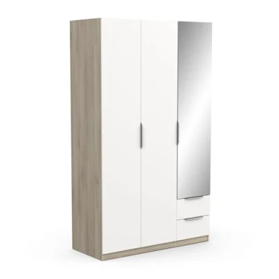 Imagen de Demeyere 391391 Vestidor con Espejo y Armario Moderno 3 Puertas 2 cajones 4 nichos Color Roble Kronberg 119,4 x 51,1 203 cm, Madera de ingeniería, Gris