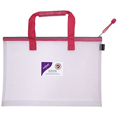 Imagen de Snopake 15876 Bolsa de malla EVA alta capacidad para proyectos/libros, tamaño A3, resistente, con asa transporte suave, color rojo y transparente