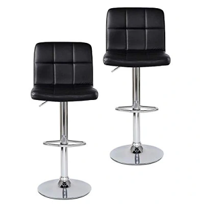 Imagen de dibea Taburete de Bar (2X) PU Cromo Giratorio 360, Variante 2 Negro