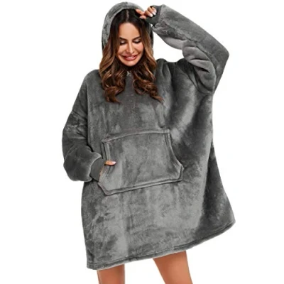 Imagen de YEPLINS Sudadera con capucha, manta de franela, gris