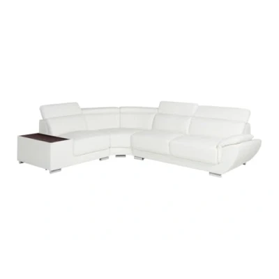 Imagen de Vente unique Linea Sofa Sofá rinconero de Piel NAHIA Blanco Ángulo Izquierdo