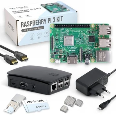 Imagen de Raspberry Pi 3 B Starter Kit Fuente de alimentación Carcasa Tarjeta SD 64 GB Cable HDMI 1 m Lector tarjetas USB Disipador calor RAM