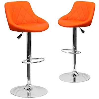 Imagen de Flash Furniture 2 Pack Contemporary Vinyl Bucket Seat Adjustable Height Barstool with Diamond Pattern Back and Chrome Base, Orange
