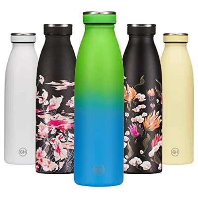 Imagen de B2DO for GH Botella de Agua acero Inoxidable 500ml Azul Marino Lima Frasco Metal Reutilizable Termica Doble pared al vacío bebida Sin BPA, Antigoteo y ​Fugas