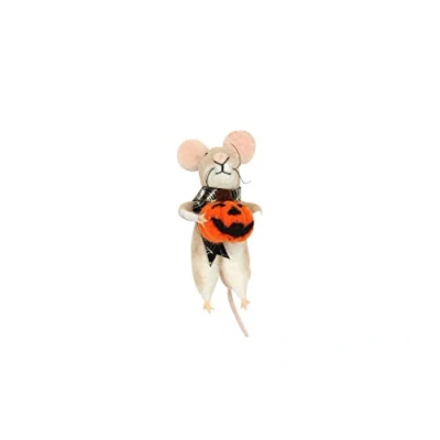 Imagen de Gisela Graham Mezcla de lana para decoración ratones Halloween con bufanda y sostiene calabaza