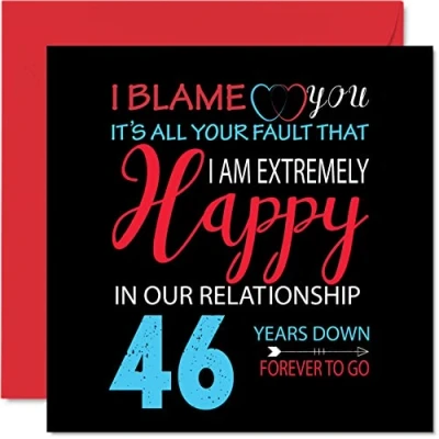 Imagen de Divertida Tarjeta de 46 aniversario para marido y esposa Your Fault I&#039;m Extremely Happy felicitación boda pareja, tarjetas 145 mm x