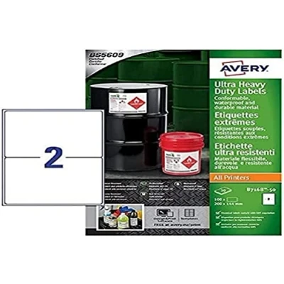 Imagen de Avery España B7168 50 Etiquetas adhesivas para uso industrial (100 etiquetas, 200x144mm) Cajaj de hojas