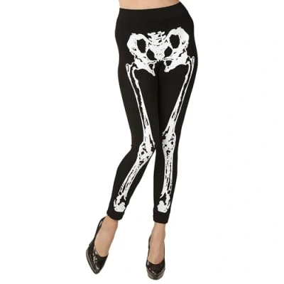 Imagen de WIDMANN 01536 Leggings Esqueleto para Mujer Adulta, Dia De Los Muertos, Gótico, Terror, Halloween, Carnaval, 75 Den, Talla L/XL, Color Blanco