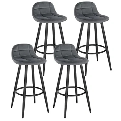 Imagen de WOLTU 4X Taburetes Altos de Cocina, Bar con Respaldo y Reposapiés, Asiento Tapizado en Terciopelo, Sillas Patas Metálicas, Altura 70 cm, Gris Oscuro, BH364dgr 4