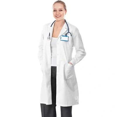 Imagen de AIESI® Bata de laboratorio Medico para mujer blanco algodón 100% sanforizado talla 48