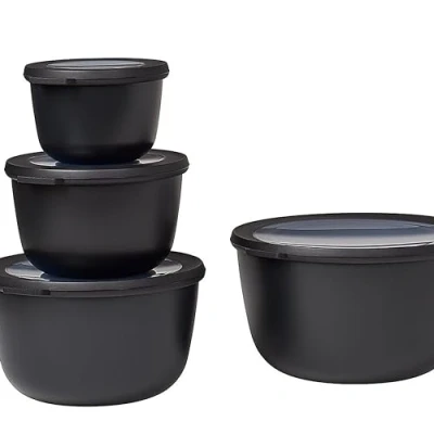 Imagen de Mepal Multi Bowl Cirqula Redondo 4 Partes Caja de Almacenamiento Alimentos con Tapa Hermética para Nevera y Microondas 500, 1000, 2000 &amp; 3000 ml Nordic Black